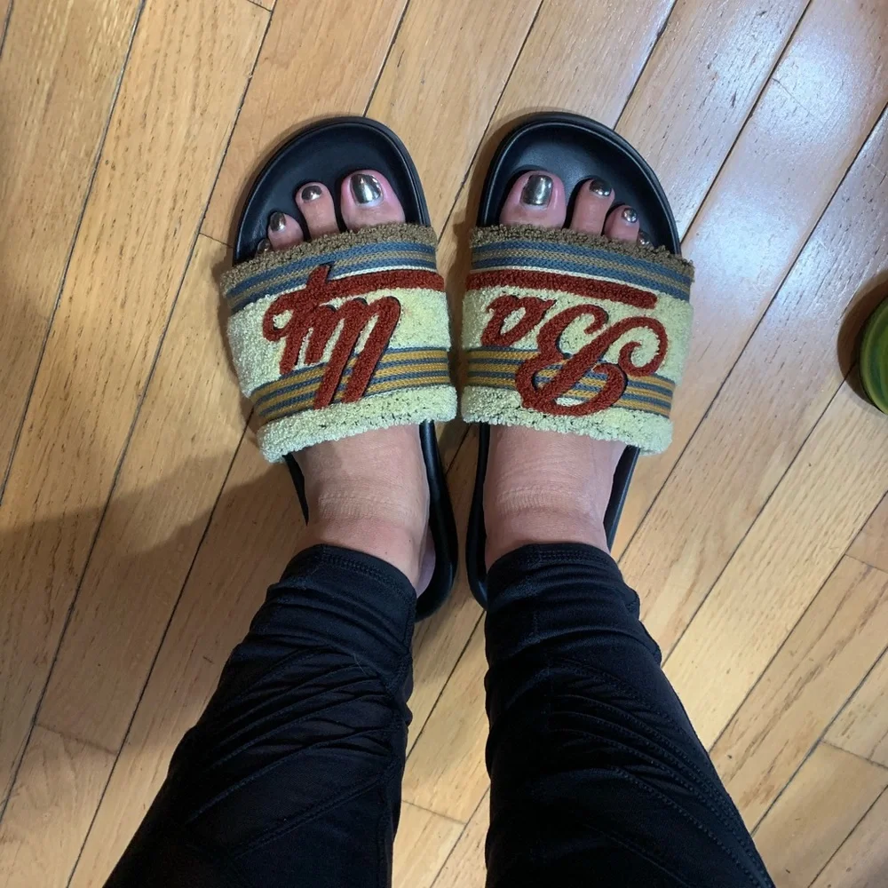 { Bally } Embroidered Logo Pool Slides Ginger